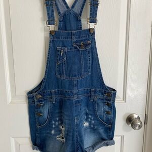 LEI Blue Denim Short Overalls